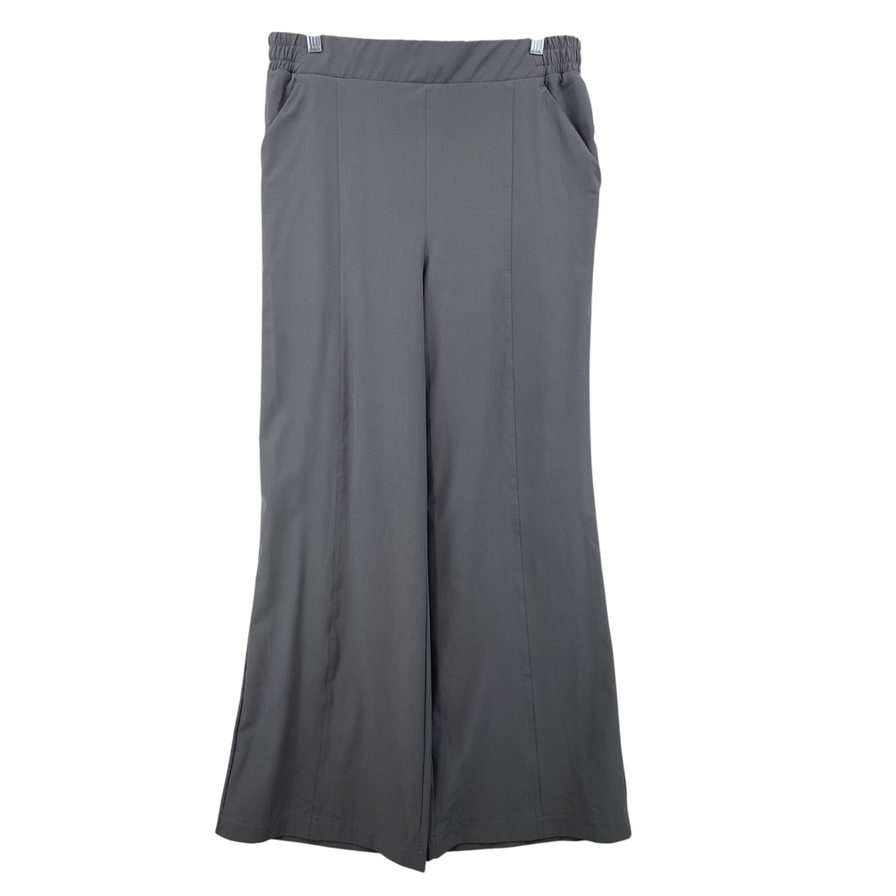 Fabletics Pants Womens Sz L Wide Leg Gray‎ Pintuck Elastic Waist Pockets Active